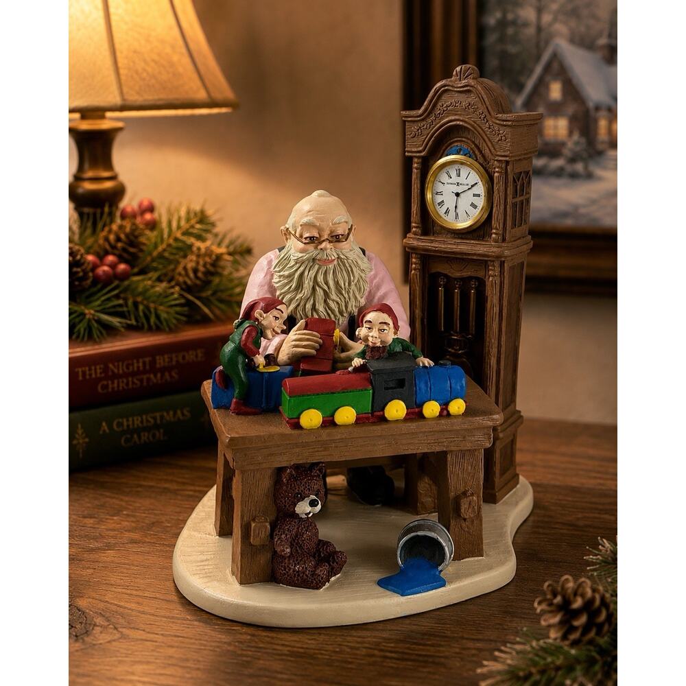 Howard Miller Santa Workshop Clock Figurine Making Toys Christmas Works